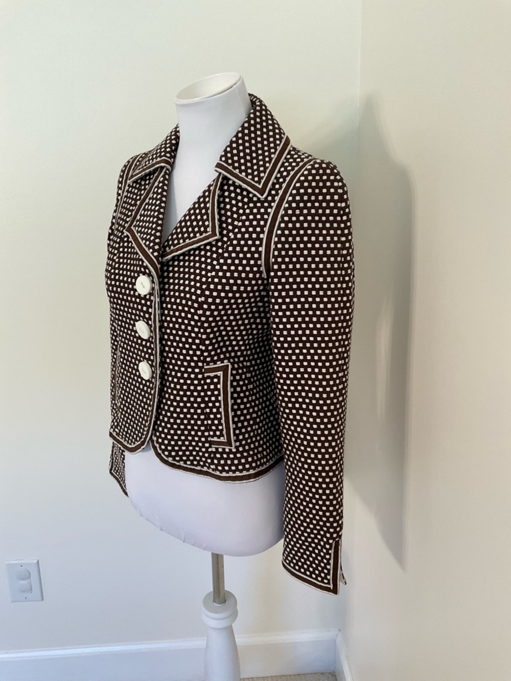 Worth Brown & Cream Polka Dot Blazer Jacket With Hot Pink Lining - Picture 4 of 7